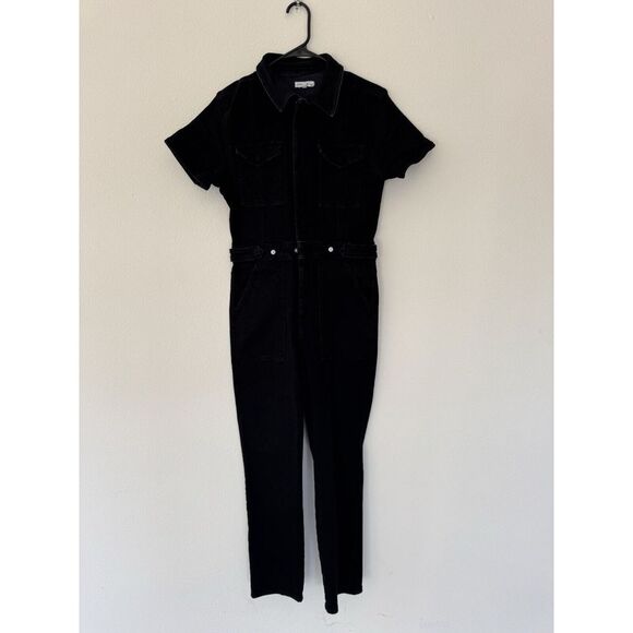 GOOD AMERICAN Women's Size 3 Fit For Success Black Denim Short Sleeve Jumpsuit - Picture 1 of 10